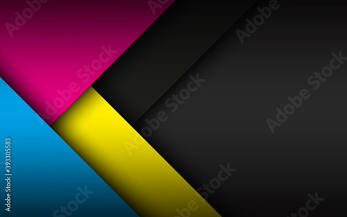 Black modern material background with overlapped sheets of paper in cmyk colors. Template for your business. Vector abstract widescreen background