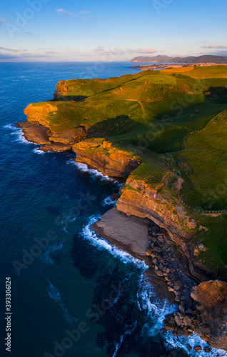 Fototapeta Naklejka Na Ścianę i Meble -  Aerial view, Cliffs of Arnuero, Ecoparque de Trasmiera, Arnuero, Cantabrian Sea, Cantabria, Spain, Europe