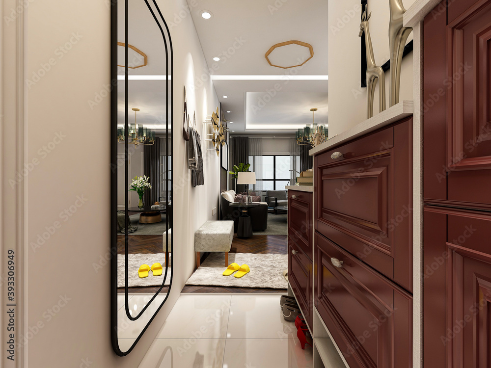clean and tidy modern living room design, entrance with shoe cabinet, sofa, TV, table, leisure chair and other facilities clean and tidy modern living room design, entrance with shoe cabinet, sofa, TV, table, leisure chair and other facilities