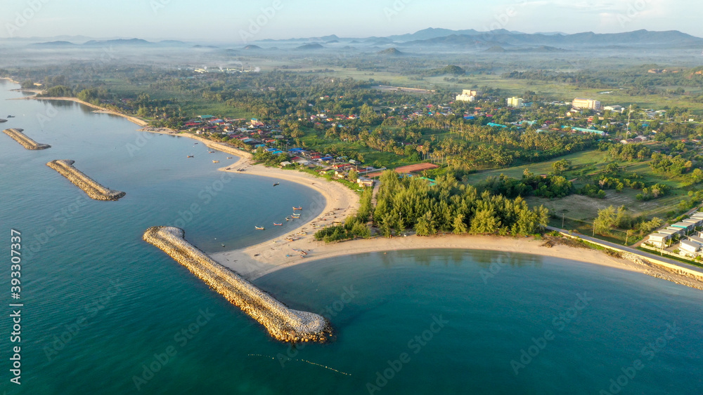 Aerial drone bird's eye view photo from famous beach of Bo-it beach of Songkhla  Thailand on nice day background. 