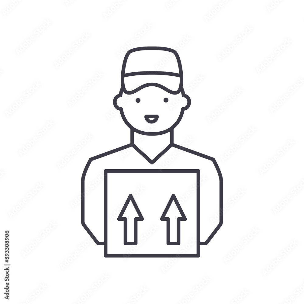 Courier icon, linear isolated illustration, thin line vector, web design sign, outline concept symbol with editable stroke on white background. Courier icon, linear isolated illustration, thin line vector, web design sign, outline concept symbol with editable stroke on white background.