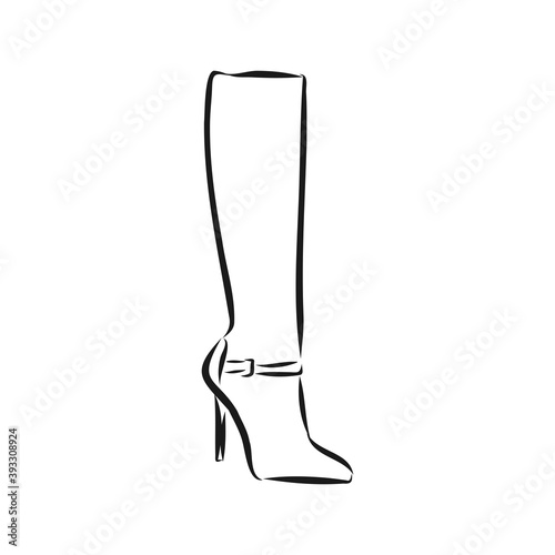 Hand drawn beautiful leather woman boot with high heel. Fashion illustration isolated on white background, boots, vector sketch illustration