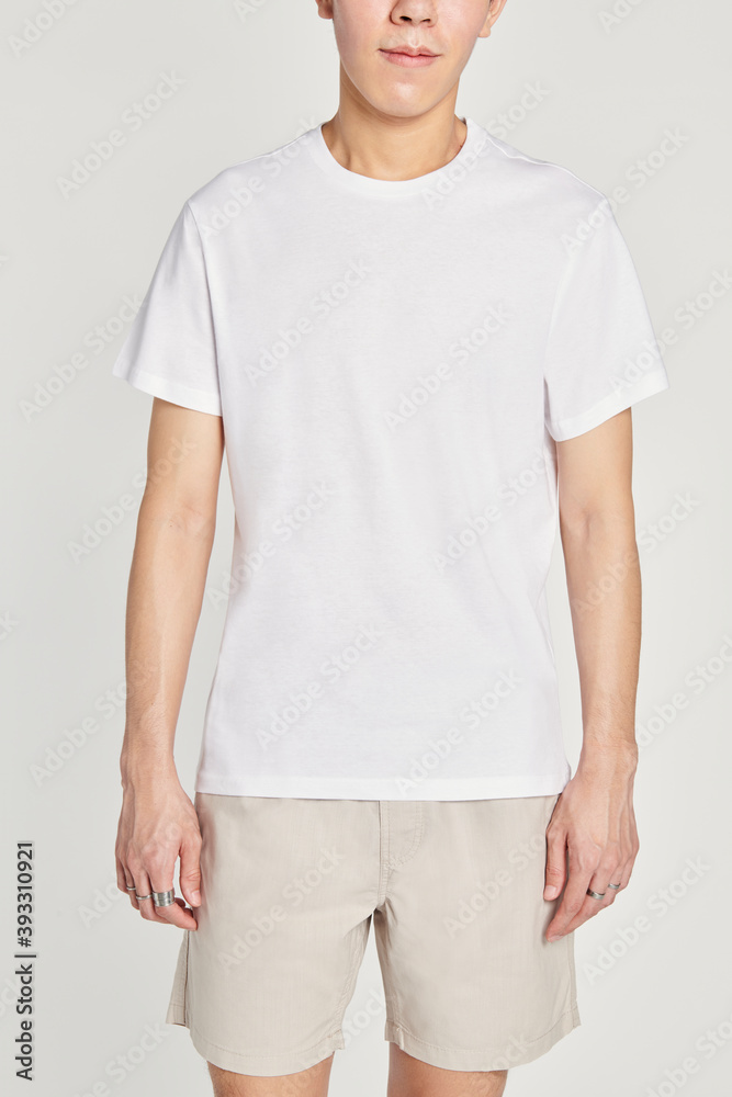 Asian man in a white t-shirt mockup Asian man in a white t-shirt mockup