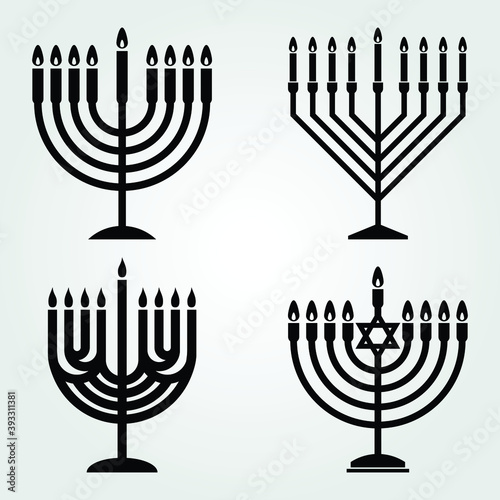 Set Hanukkah Menorah icon isolated on white background. Vector illustration