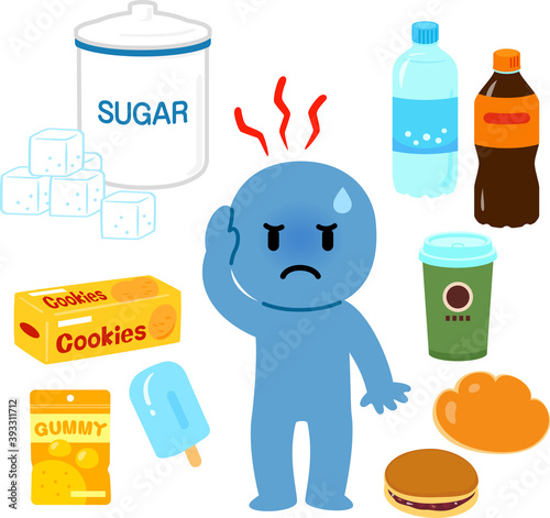 糖を多く含む食品と体調不良の人物
