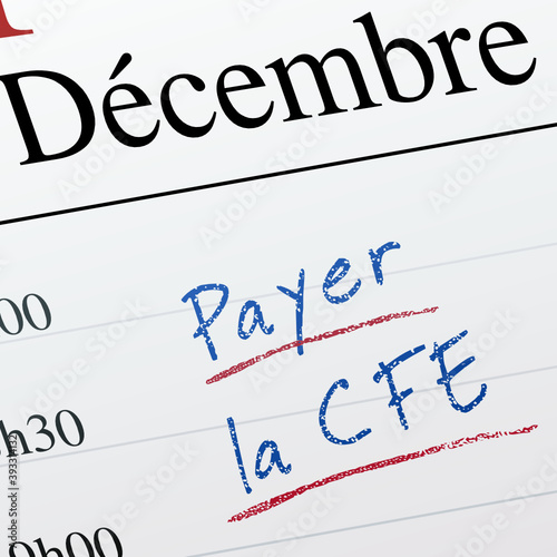 Page d'agenda pour payer la CFE (contribution foncière des entreprises) au mois de décembre	 photo