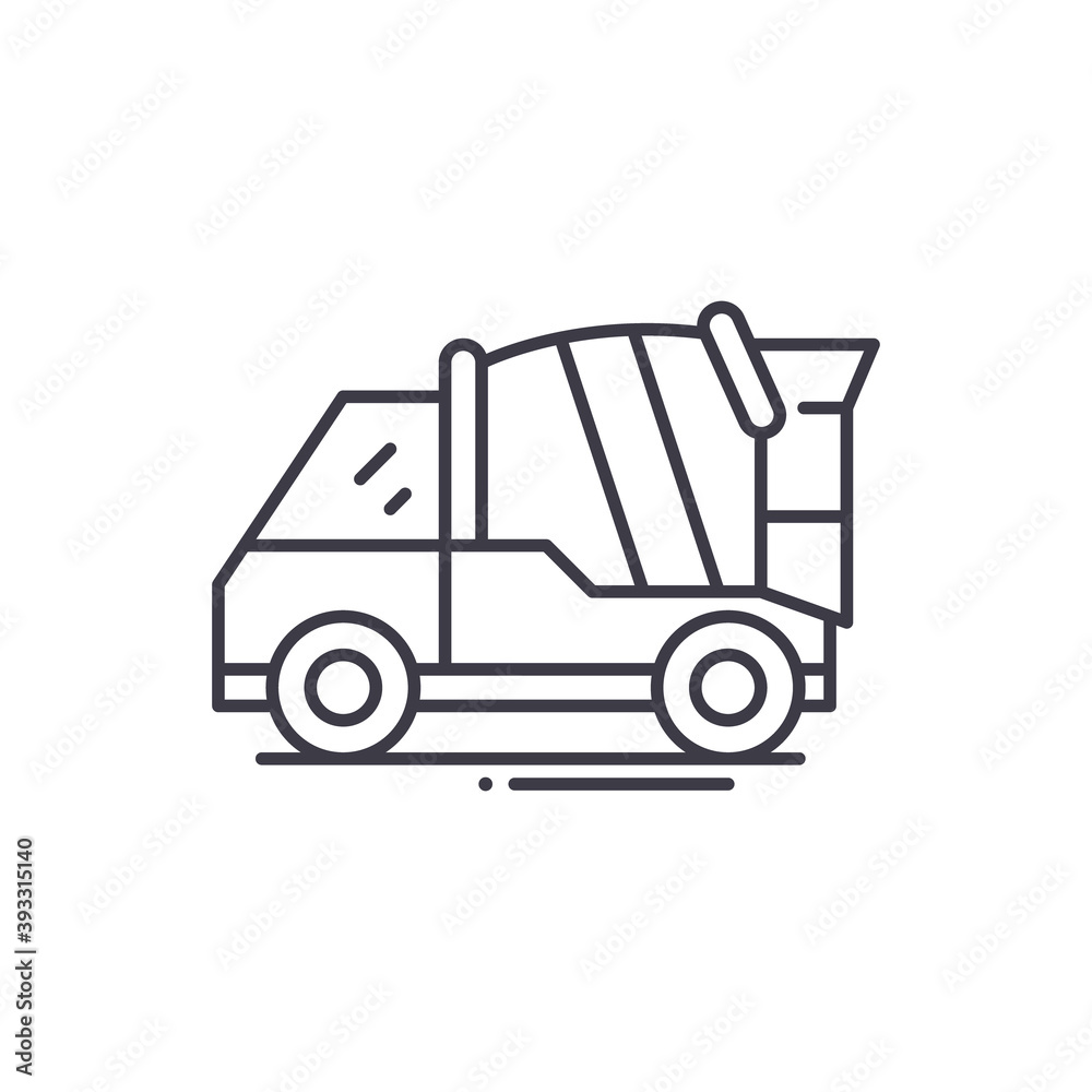Concrete mixer truck icon, linear isolated illustration, thin line vector, web design sign, outline concept symbol with editable stroke on white background. Concrete mixer truck icon, linear isolated illustration, thin line vector, web design sign, outline concept symbol with editable stroke on white background.