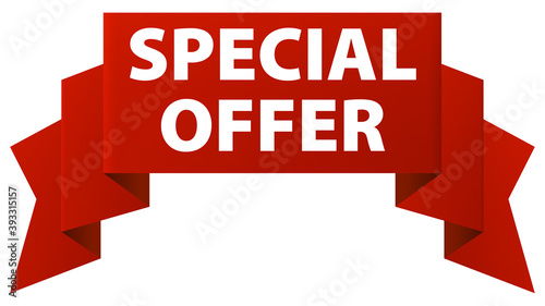 Special Offer red ribbon banner icon isolated on white background.