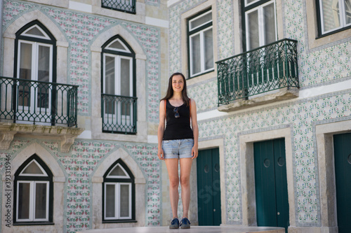 Woman traveler standing Porto