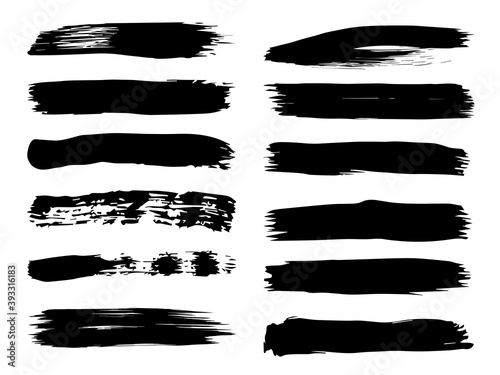 Vector collection of artistic grungy black paint hand made creative brush stroke set isolated on white background. A group of abstract grunge sketches for design education or graphic art decoration