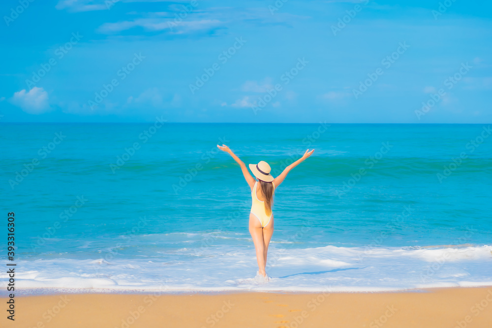 Portrait beautiful young asian woman relax smile leisure around outdoor sea beach ocean Portrait beautiful young asian woman relax smile leisure around outdoor sea beach ocean
