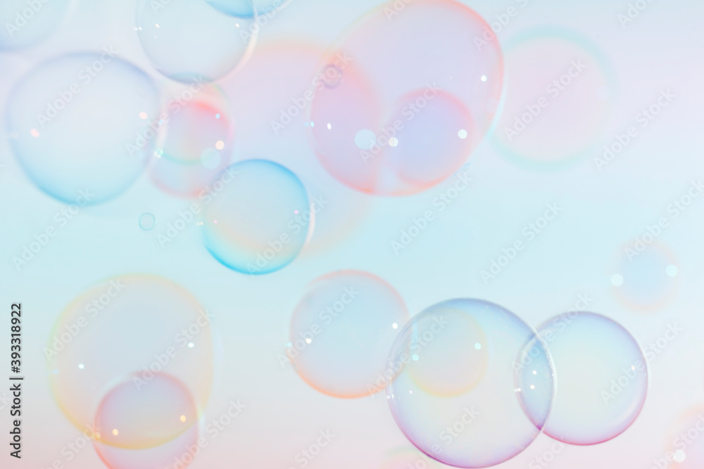 Abstract, Colorful soap bubbles floating in the air. Natural freshness summer holiday background.