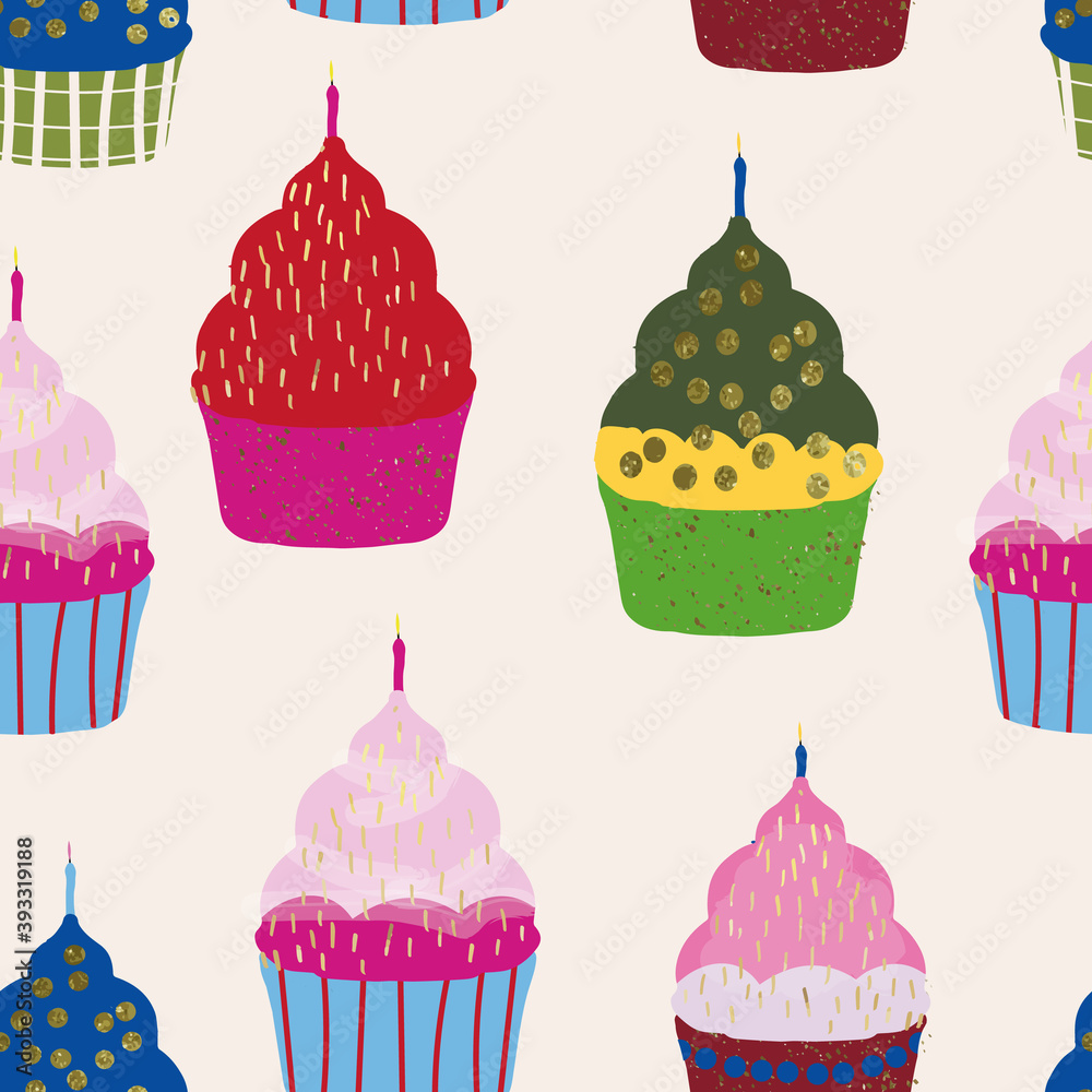 colorful cupcakes and candles background repeat pattern print