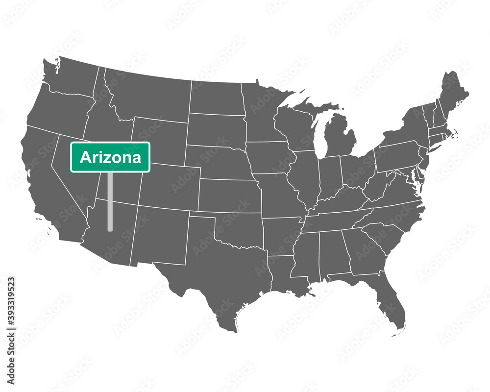 Arizona Ortsschild und Karte der USA