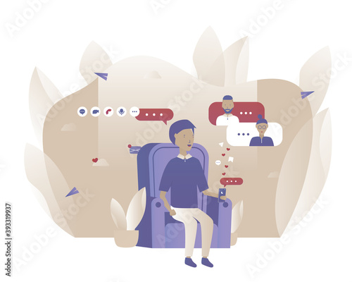 Online conference and work meeting in a mobile phone. Vector illustration with Web communication idea for telework, remote working and freelancing concept
