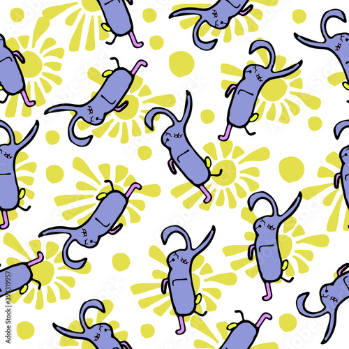 funny purple hare with sun seamless pattern