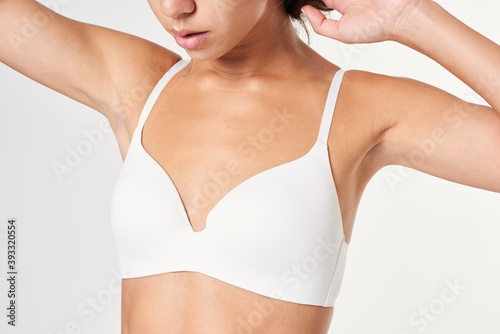 Woman in a white wireless bra mockup