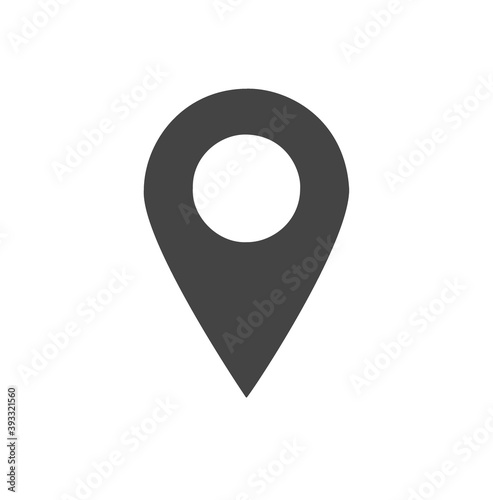 Black flat icon of destination on map isolated on white background