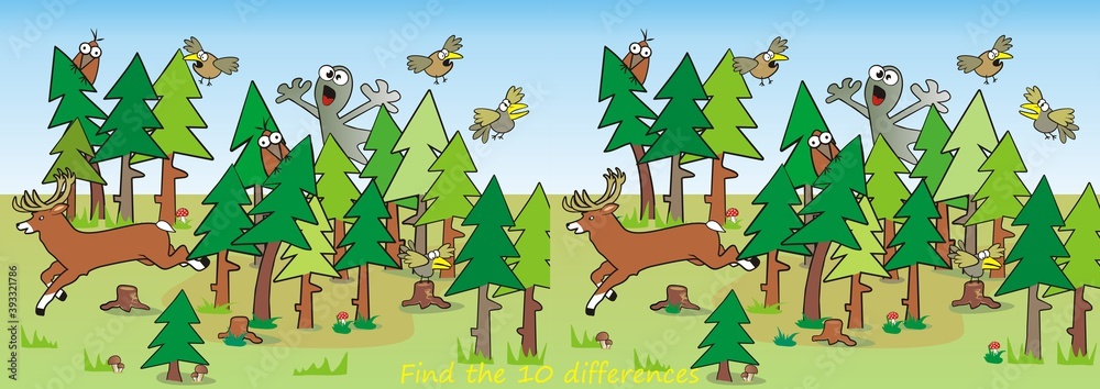 Find ten differences, haunted forest, vector illustration Find ten differences, haunted forest, vector illustration