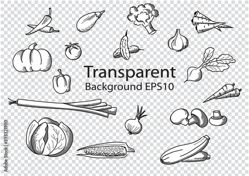 Vector set of vegetables isolated on transparent background.