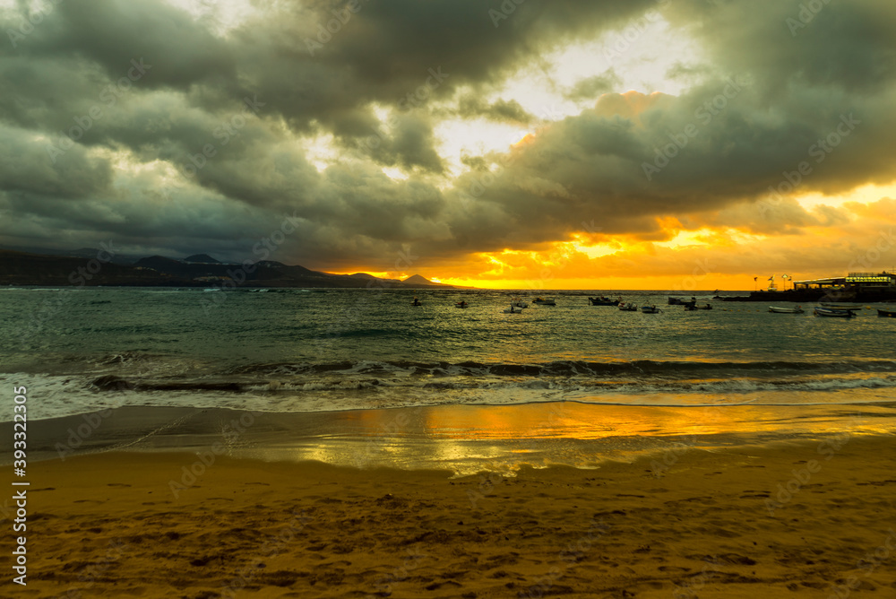 sunset in Las Palmas -Canteras Beach