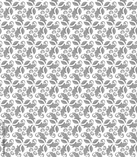 Floral vector ornament. Seamless abstract classic background with gray leaves. Pattern with gray repeating floral elements. Ornament for fabric, wallpaper and packaging