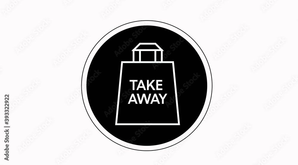Vector Isolated Black and White Take Away Bag Icon or Sign Vector Isolated Black and White Take Away Bag Icon or Sign