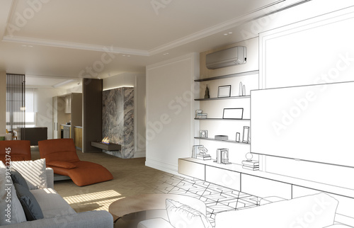 Fototapeta Naklejka Na Ścianę i Meble -  modern apartment interior, 3D illustration
