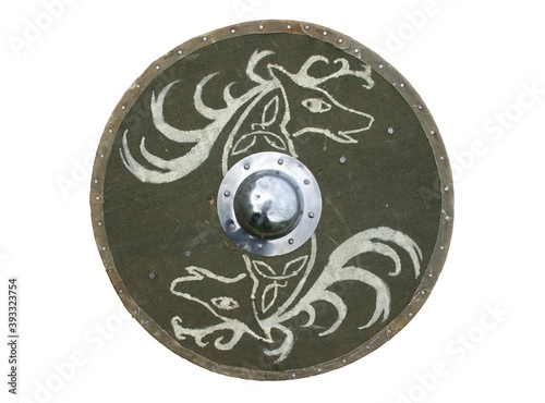 Foto An early medieval round shield, of the type used by the Vikings.