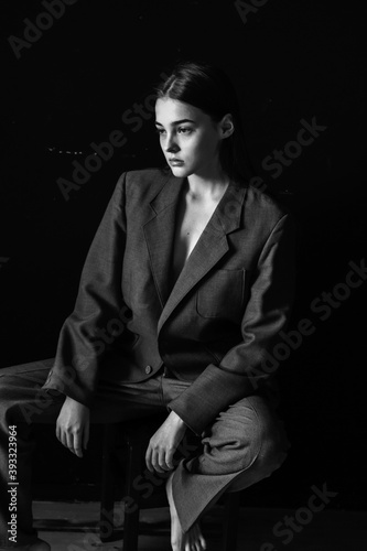 black and white portrait of a woman. modeltest