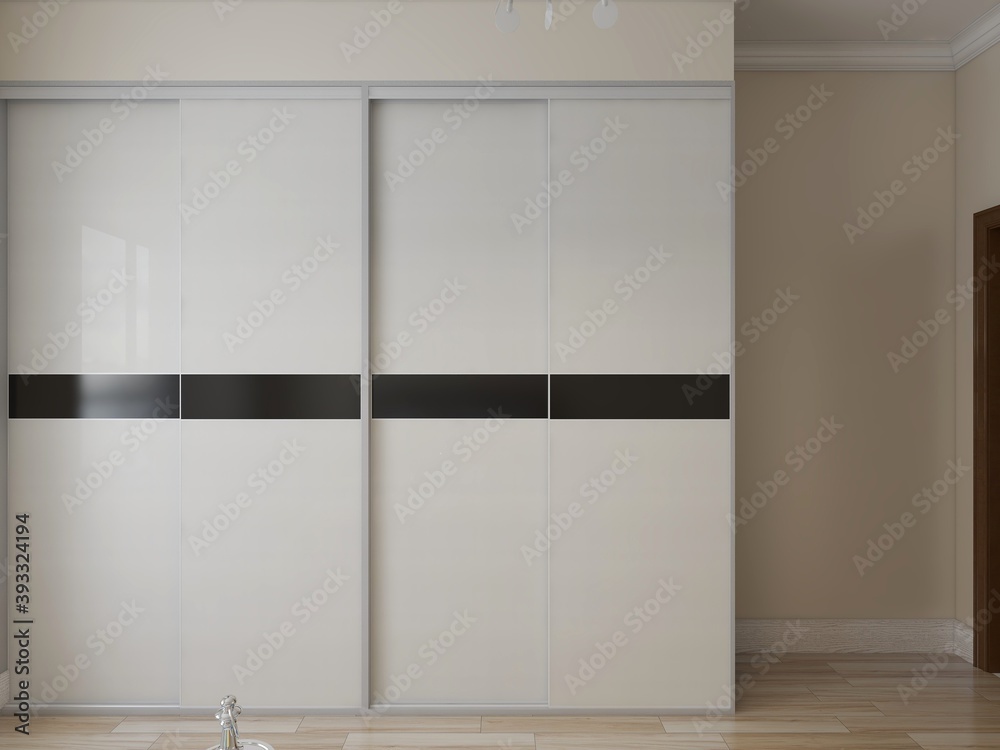 Fototapeta premium elegant and modern bedroom design, big bed with overcoat cabinet, coffee table