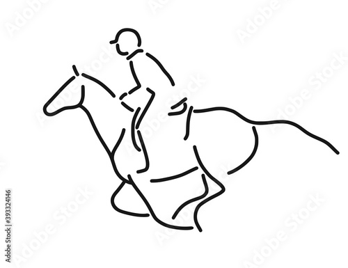 Line drawing of equestrian rider and horse for logo identity. Simpler line draw design vector illustration isolated in one white background