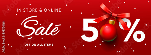 Christmas Sale banner. Horizontal web banner template. Abstract geometric web design, can used for header, footer, layout, letterhed, landing page. Vector illustration