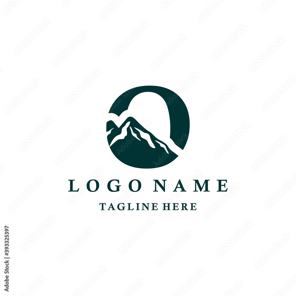 letter O and mountain logo design template letter O and mountain logo design template