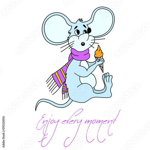 Cute cartoon mouse poster, postcard.