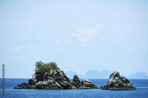 Natural limestone island in the sea