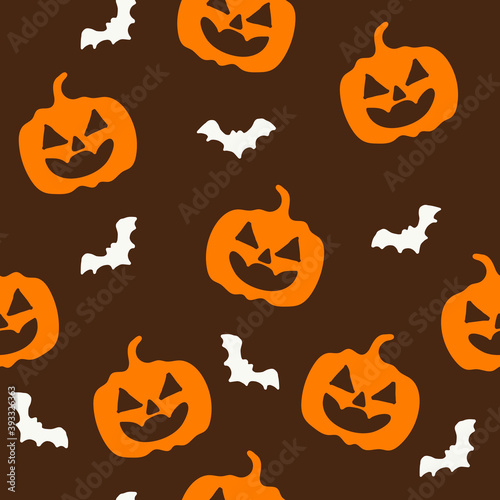 Seamless pattern of pumpkins for Halloween on a dark backgroung