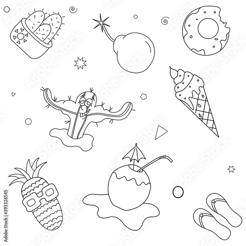 Vector line art Doodle cartoon set of objects.