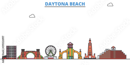United States, Daytona Beach cityscape line vector. Travel flat city landmark, oultine illustration, line world icons