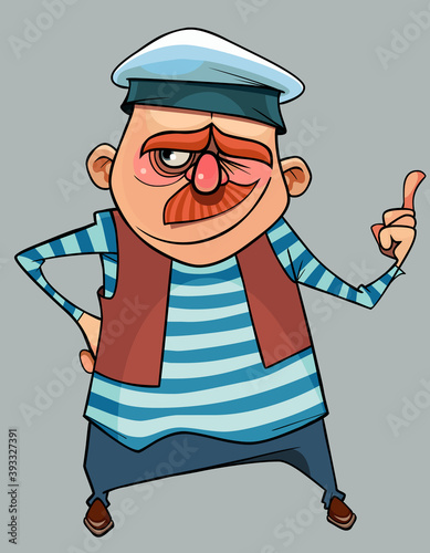 cartoon man in sailor clothes points finger up