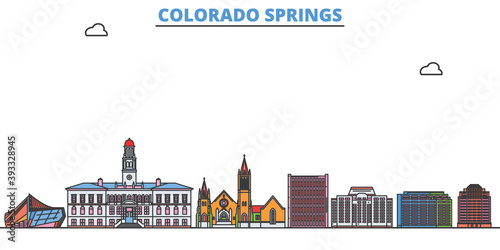 United States, Colorado Springs cityscape line vector. Travel flat city landmark, oultine illustration, line world icons