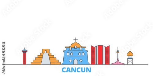 Mexico, Cancun cityscape line vector. Travel flat city landmark, oultine illustration, line world icons