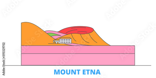Italy, Mount Etna cityscape line vector. Travel flat city landmark, oultine illustration, line world icons