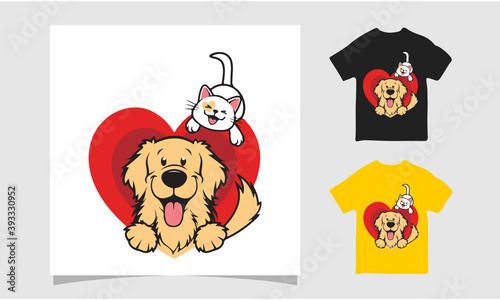 Dog and cat love each other t-shirt, Dog friendly poster © rochy