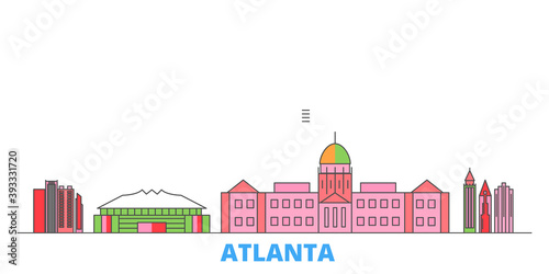 United States, Atlanta cityscape line vector. Travel flat city landmark, oultine illustration, line world icons