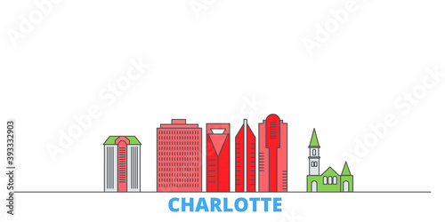 United States, Charlotte cityscape line vector. Travel flat city landmark, oultine illustration, line world icons