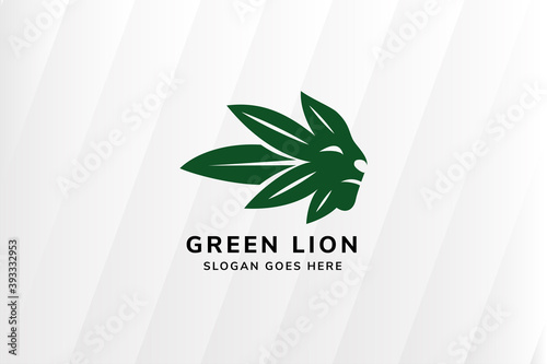 lion leaf logo design template  use green color in icon and black in text isolated on white background