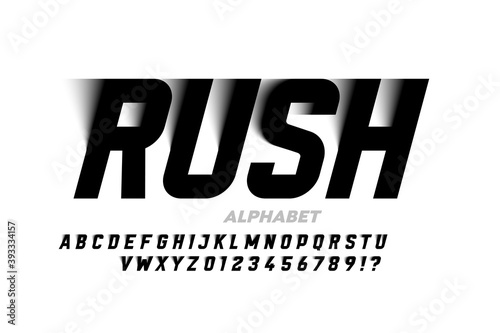 Motion style modern sport font, alphabet letters and numbers vector illustration
