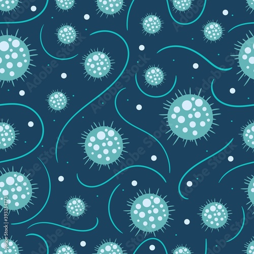 Coronavirus seamless pattern. Medical background concept of a global epidemic. Flat vector illustration. 
