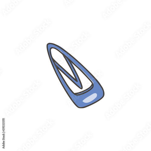 Blue female hair clip. Girly stuff. Colored doodle style. Vector hand-drawn illustration. Isolated on white background. For print and web.